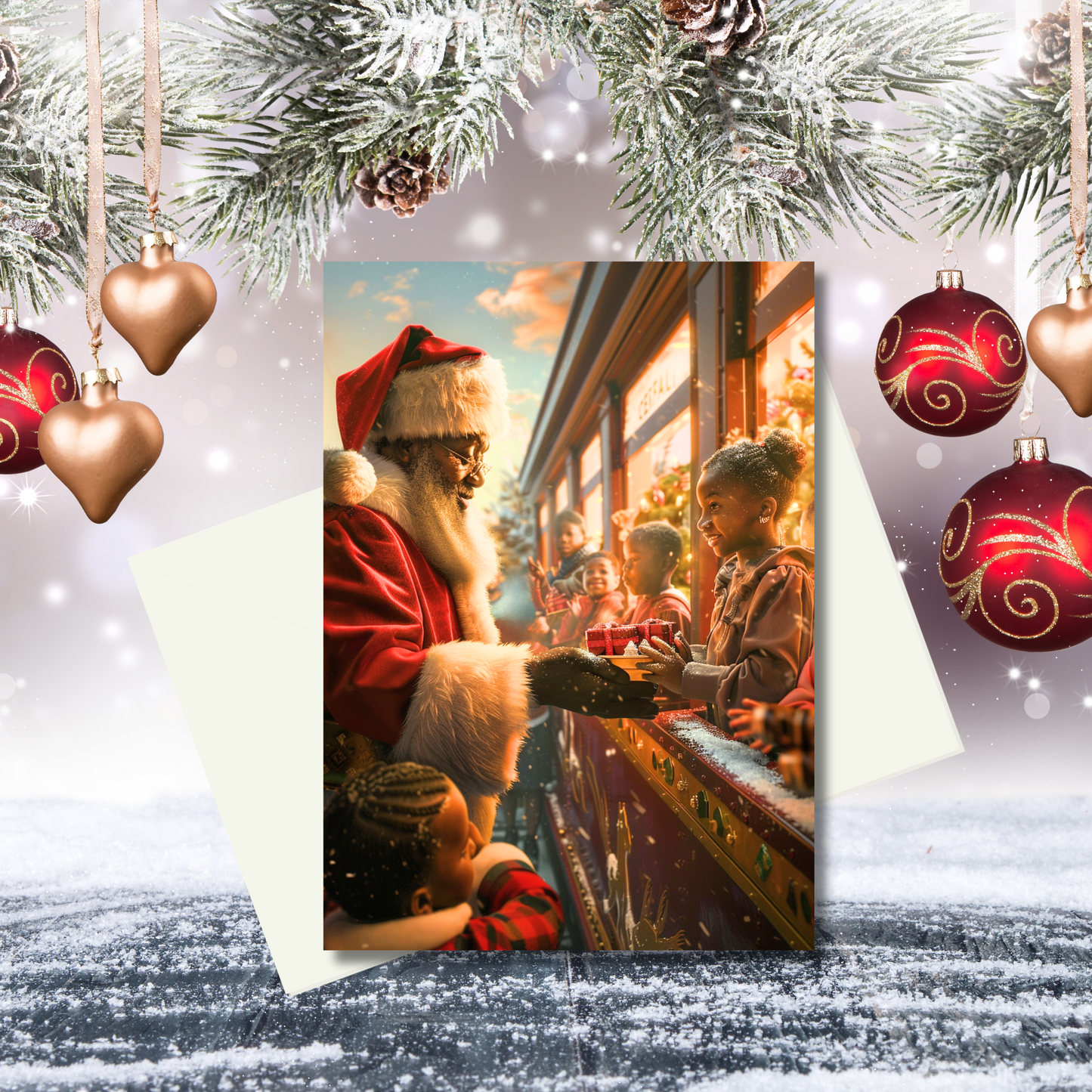 Santa’s Polar Express Train of Toys | Holiday Card | African American Christmas Greeting Card