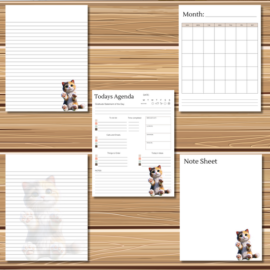 Adorable Kitty Cat Themed | 5 Sheet Stationery Set | + 1 PNG Sticker | Daily Planner, Calendar, Lined Sheets & Notes | Instant Download