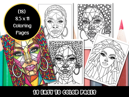 18 Afro Women Abstract Pattern Coloring Page / Adult Coloring Book Bundle | Printable Coloring Sheets