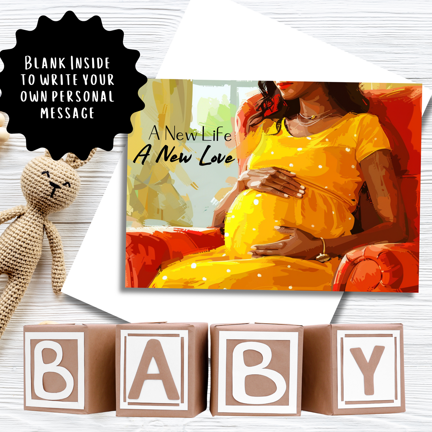 New Love Baby Shower New Baby Greeting Card Black Woman | Affirmation Greeting Card | Blank Inside | Black Girl Greeting Card