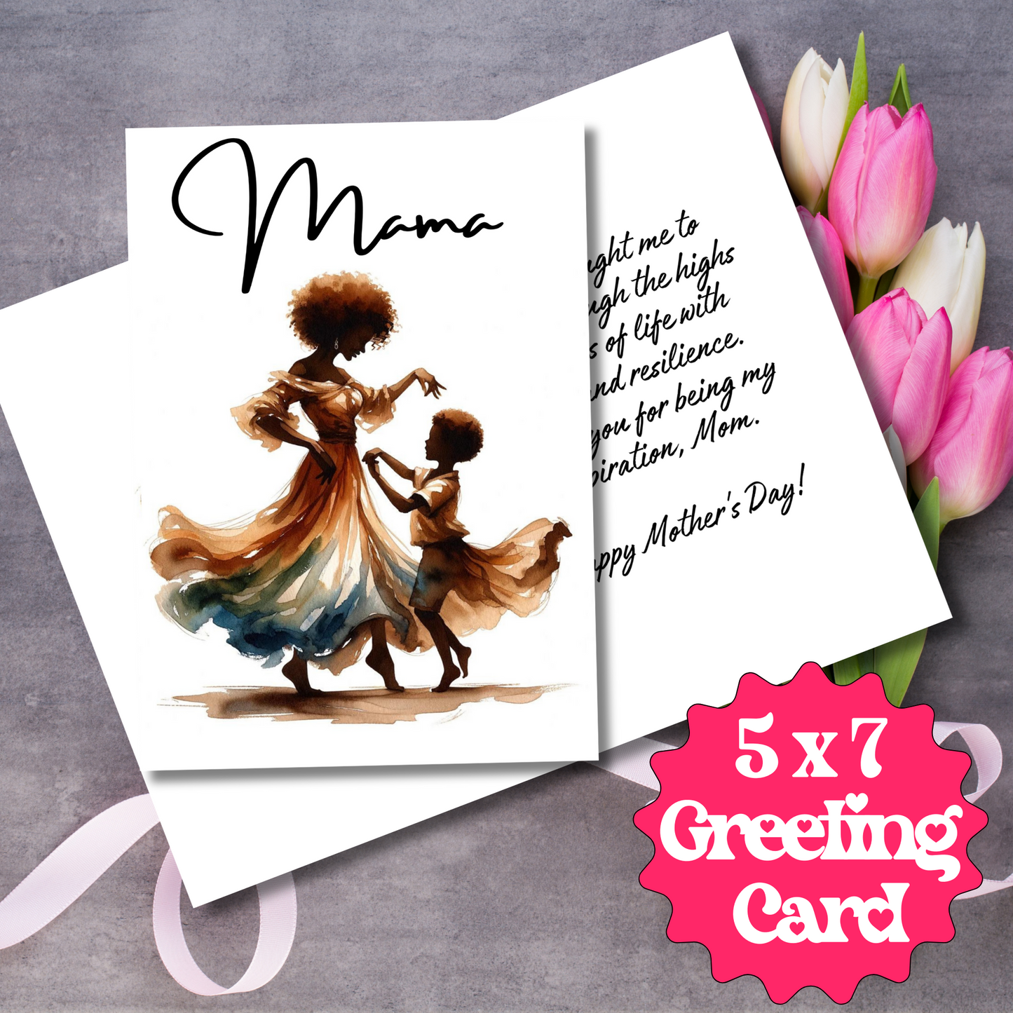 Mama | Mom and Son Mother's Day Card | Black Mom Magic | African American Greeting Card | Interior Message