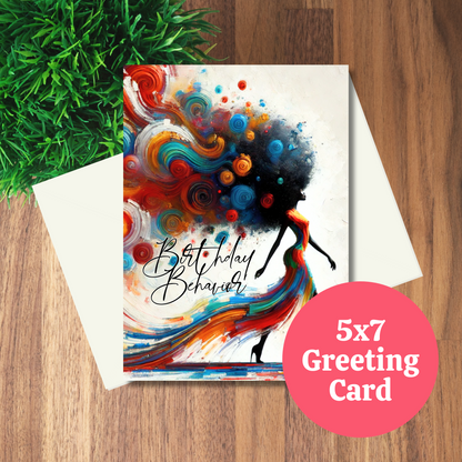 Birthday Behavior Afro Birthday Card | Affirmation Greeting Card | Blank Inside | Black Girl Greeting Card