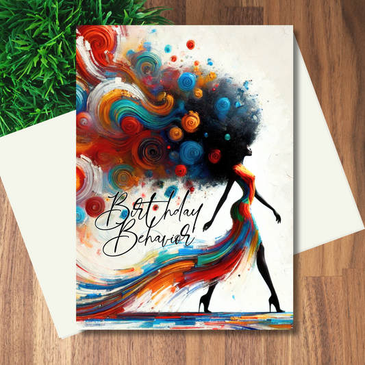 Birthday Behavior Afro Birthday Card | Affirmation Greeting Card | Blank Inside | Black Girl Greeting Card