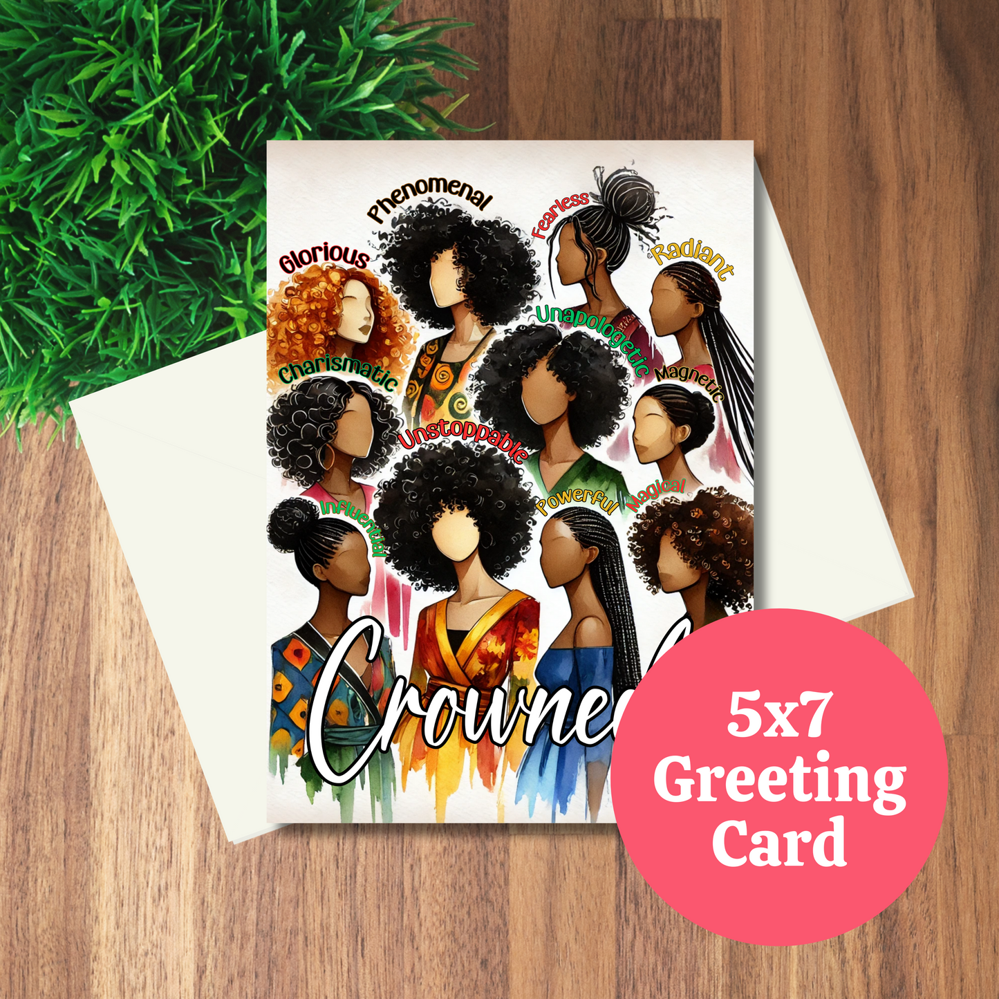 Crowned Woman Blank Greeting Note Card | Black Girl Greeting Card | Blank Inside | Black Girl Greeting Card