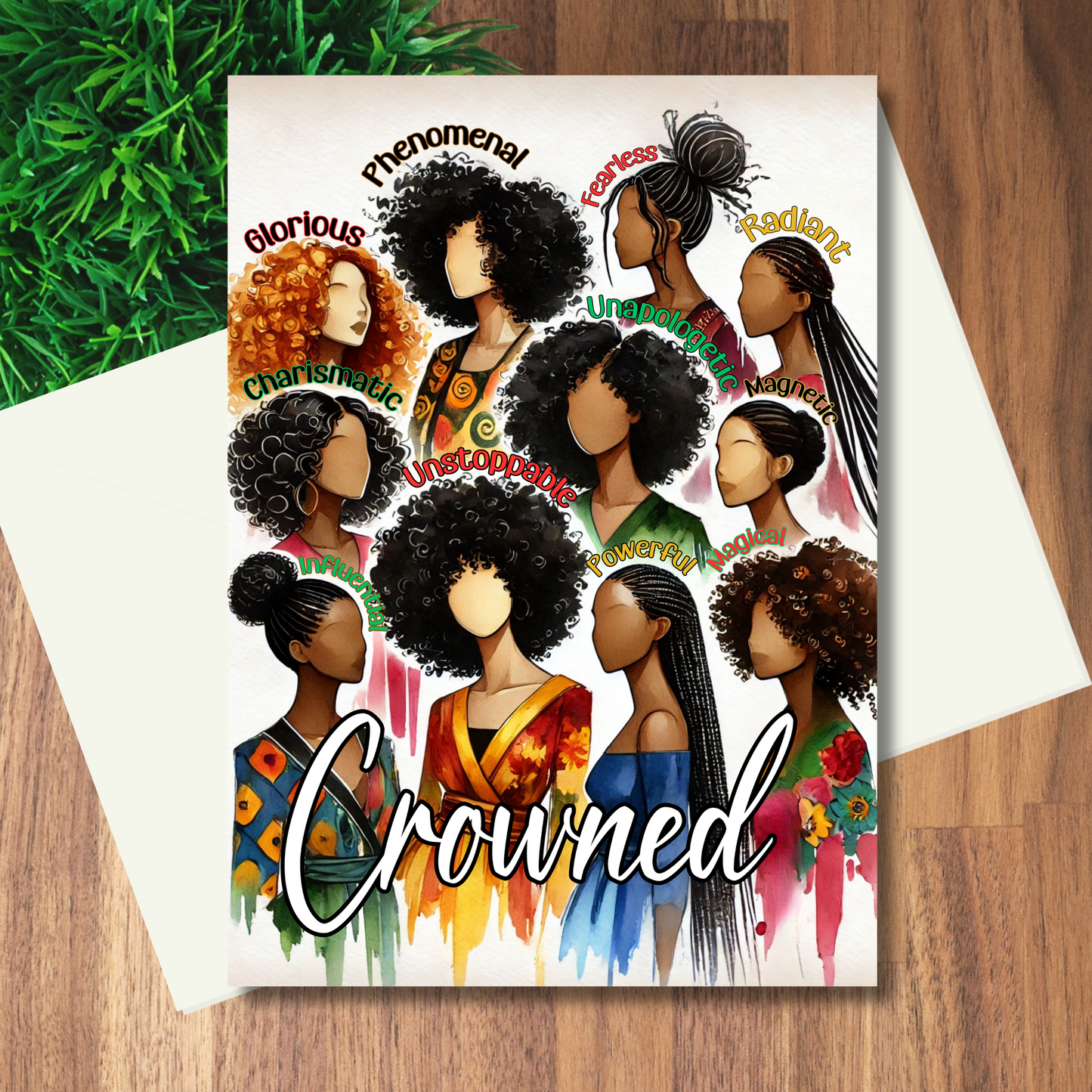 Crowned Woman Blank Greeting Note Card | Black Girl Greeting Card | Blank Inside | Black Girl Greeting Card