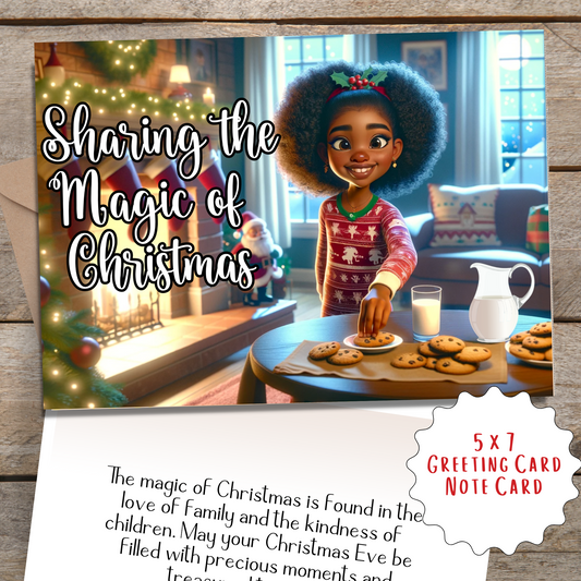 Sharing the Magic of Christmas with Milk and Cookies | African American Christmas Greeting Card | with Interior Message