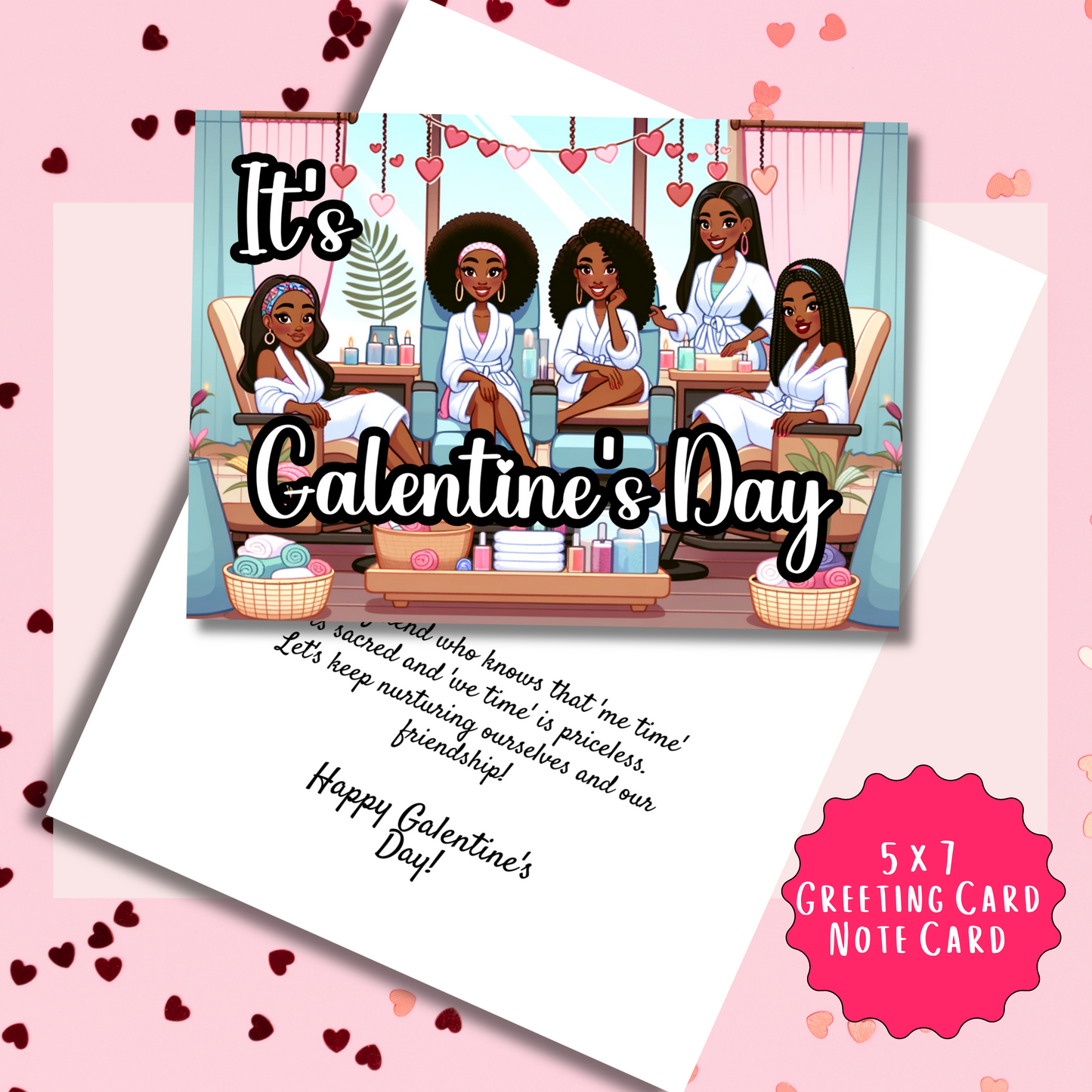 Spa Day Self-Care Galentine's Day Greeting Card | African American Greeting Card | with Interior Message