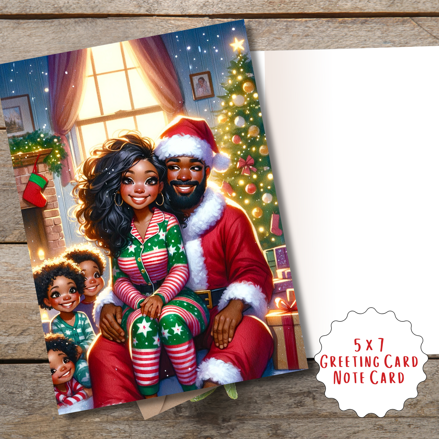 Black Family Christmas Note Card | African American Christmas Greeting Card | with Interior Message
