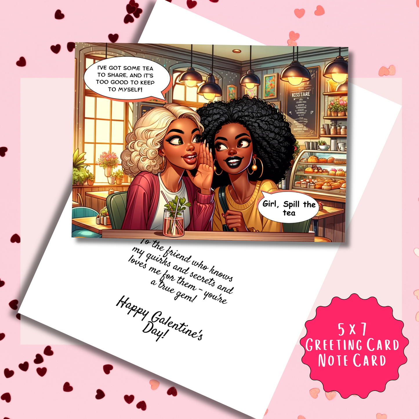 Spill the Tea Galentine's Day Greeting Card | African American Greeting Card | with Interior Message