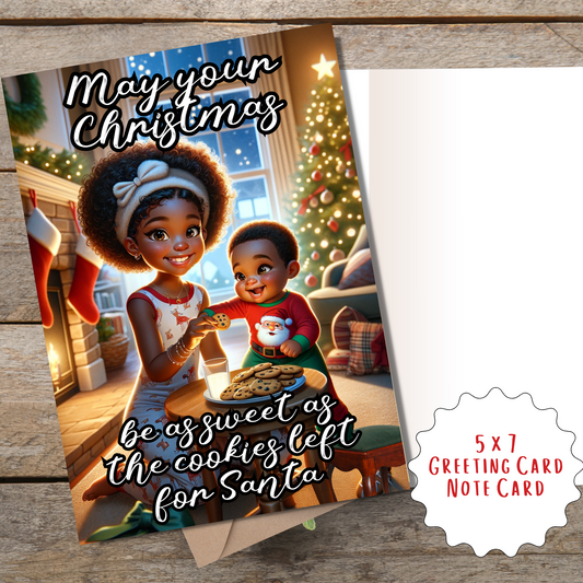 Milk and Cookies for Santa | African American Christmas Greeting Card | with Interior Message