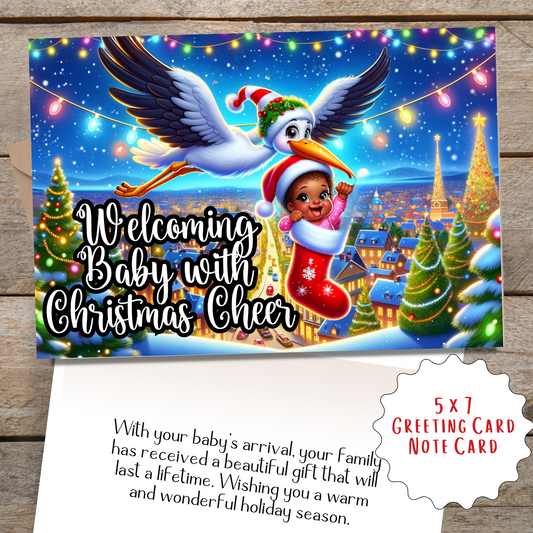 Welcoming Baby Girl for Christmas | African American Christmas Greeting Card | with Interior Message