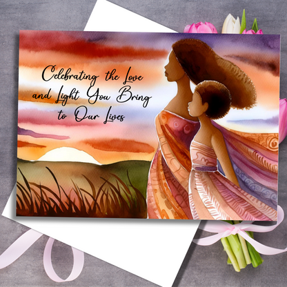 Celebrating the Love and Light Mother's Day Card | Black Mom Magic | African American Greeting Card | Interior Message