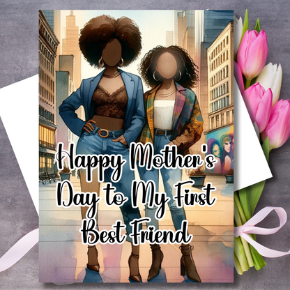 Mom & Daughter Bestfriend Mother's Day Card | African American Greeting Card | Optional Interior Message