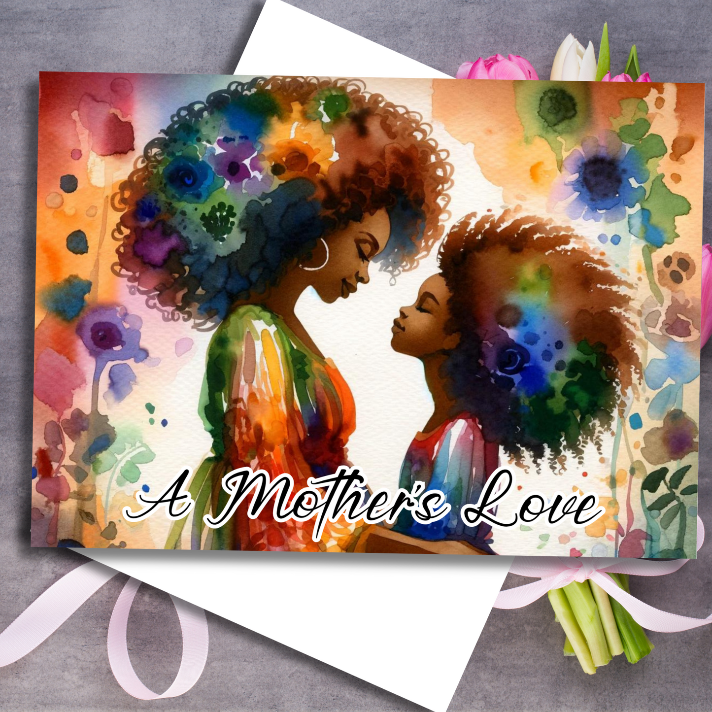 Black Girl Mom & Daughter Mother's Day Card | African American Greeting Card | Optional Interior Message