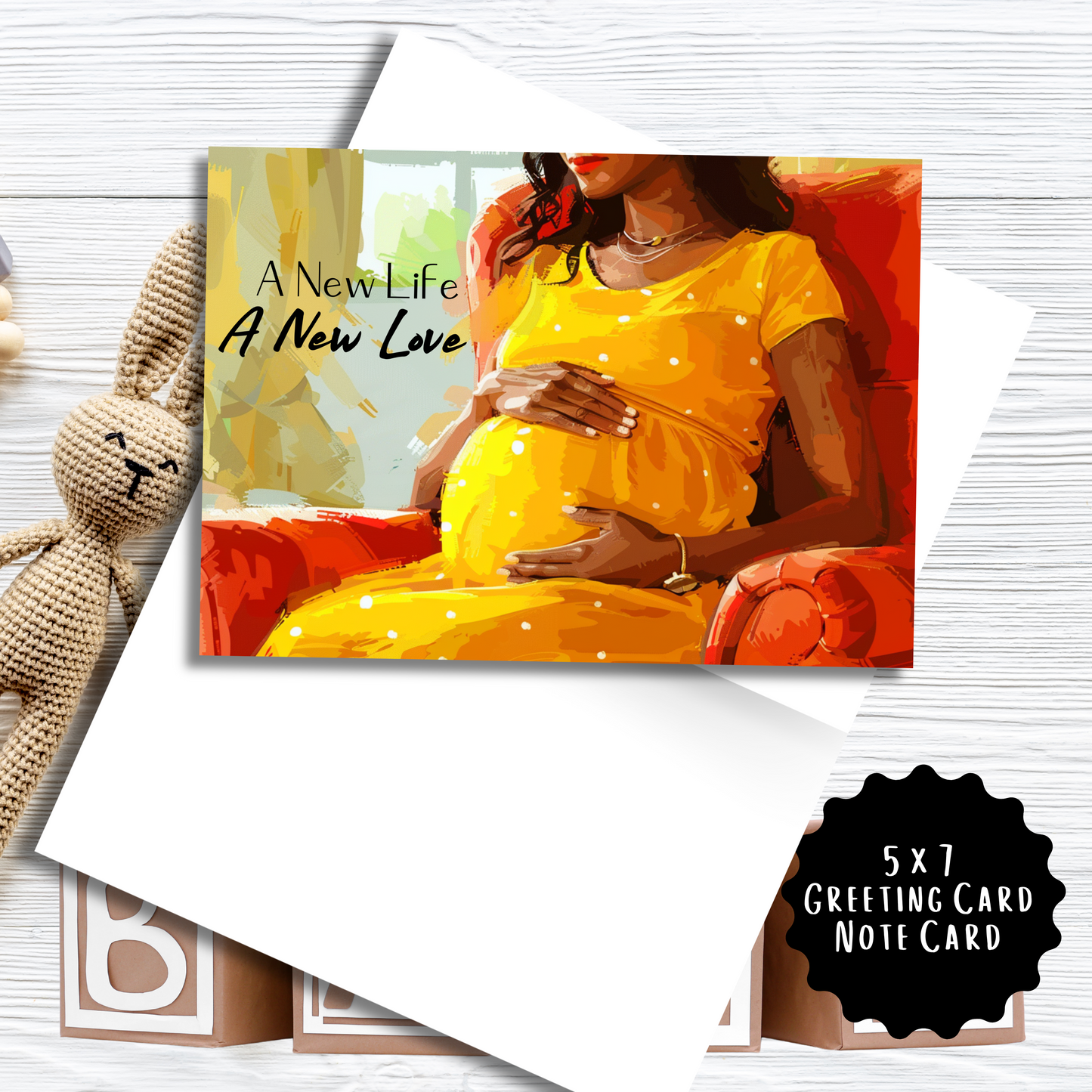 New Love Baby Shower New Baby Greeting Card Black Woman | Affirmation Greeting Card | Blank Inside | Black Girl Greeting Card