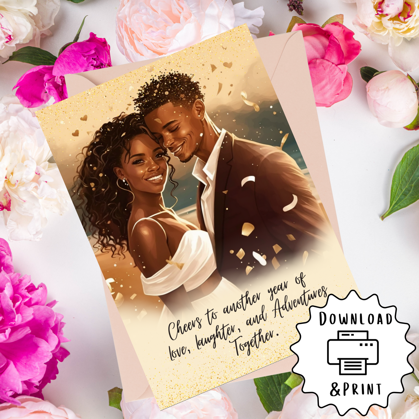 Love & Laughter | African American | Black Love | Anniversary Greeting | Printable | Interior Quote | Greeting Card Digital Self Printing / Text / Email Share