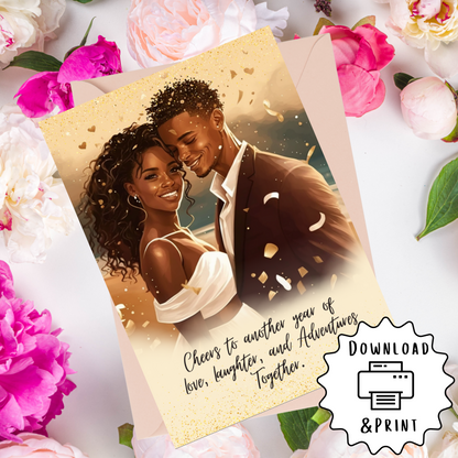 Love & Laughter | African American | Black Love | Anniversary Greeting | Printable | Interior Quote | Greeting Card Digital Self Printing / Text / Email Share