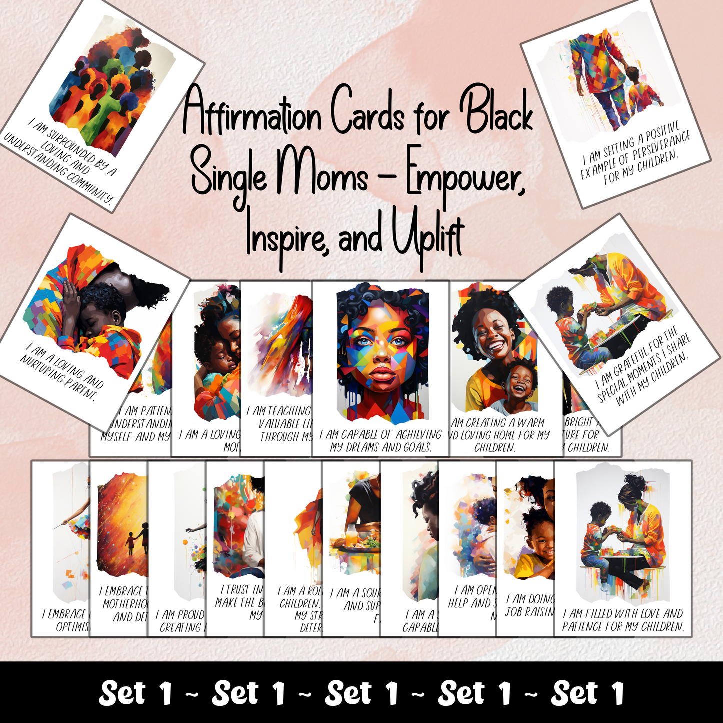 Affirmation Cards | For Black Single Moms (Set #1) | 20 Printable Positive Quotes | Black Girl Inspiration | Manifestation Card | Digital Download