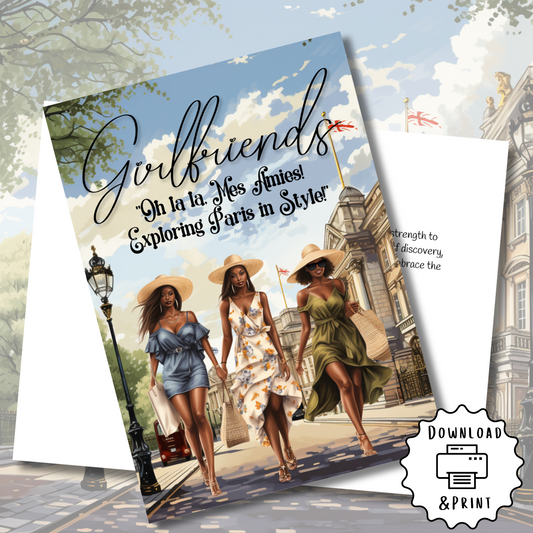 Girlfriends in Paris | Affirmation Greeting Card | Printable | Interior Quote | Greeting Card Digital Self Printing / Text and Email Share