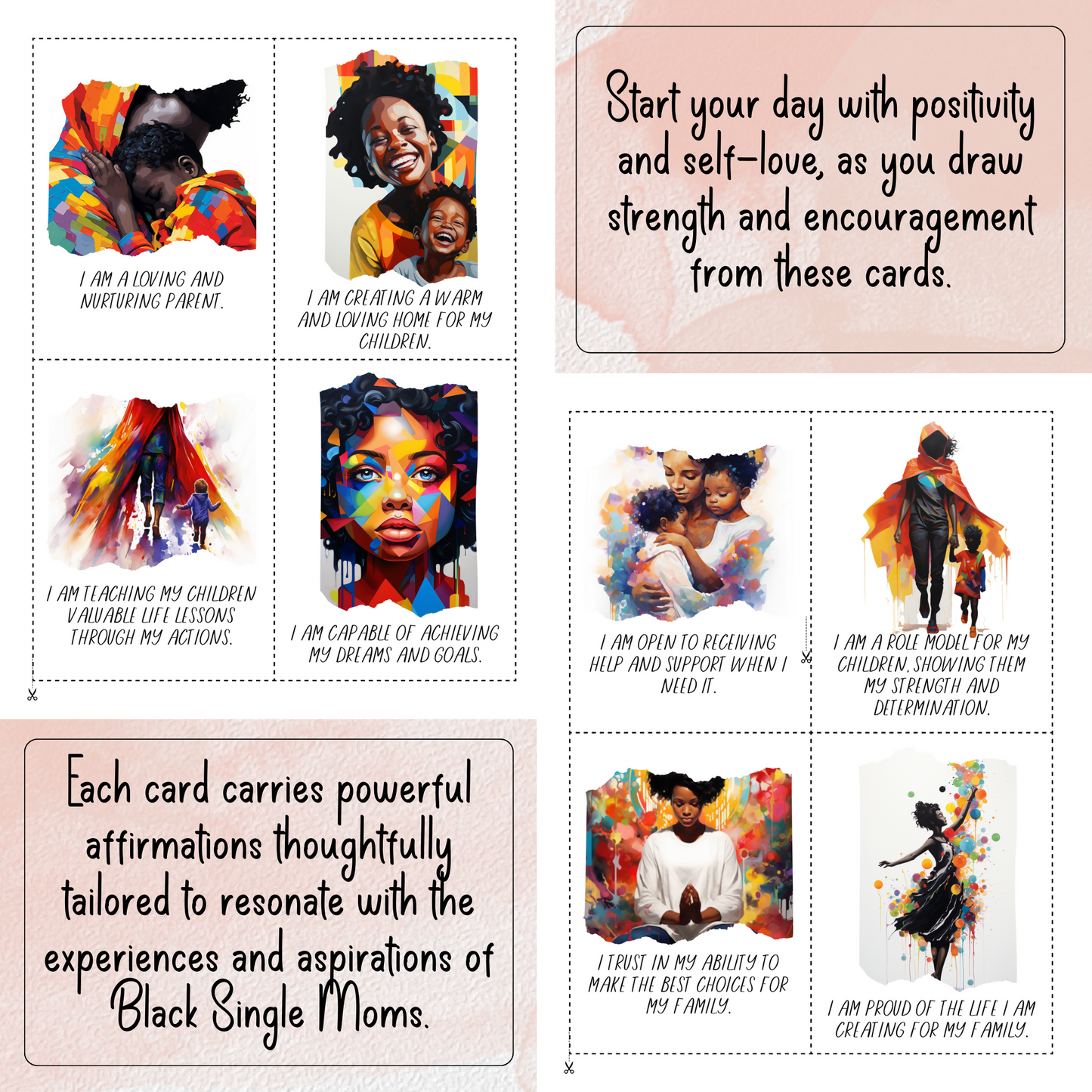 Affirmation Cards | For Black Single Moms (Set #1) | 20 Printable Positive Quotes | Black Girl Inspiration | Manifestation Card | Digital Download