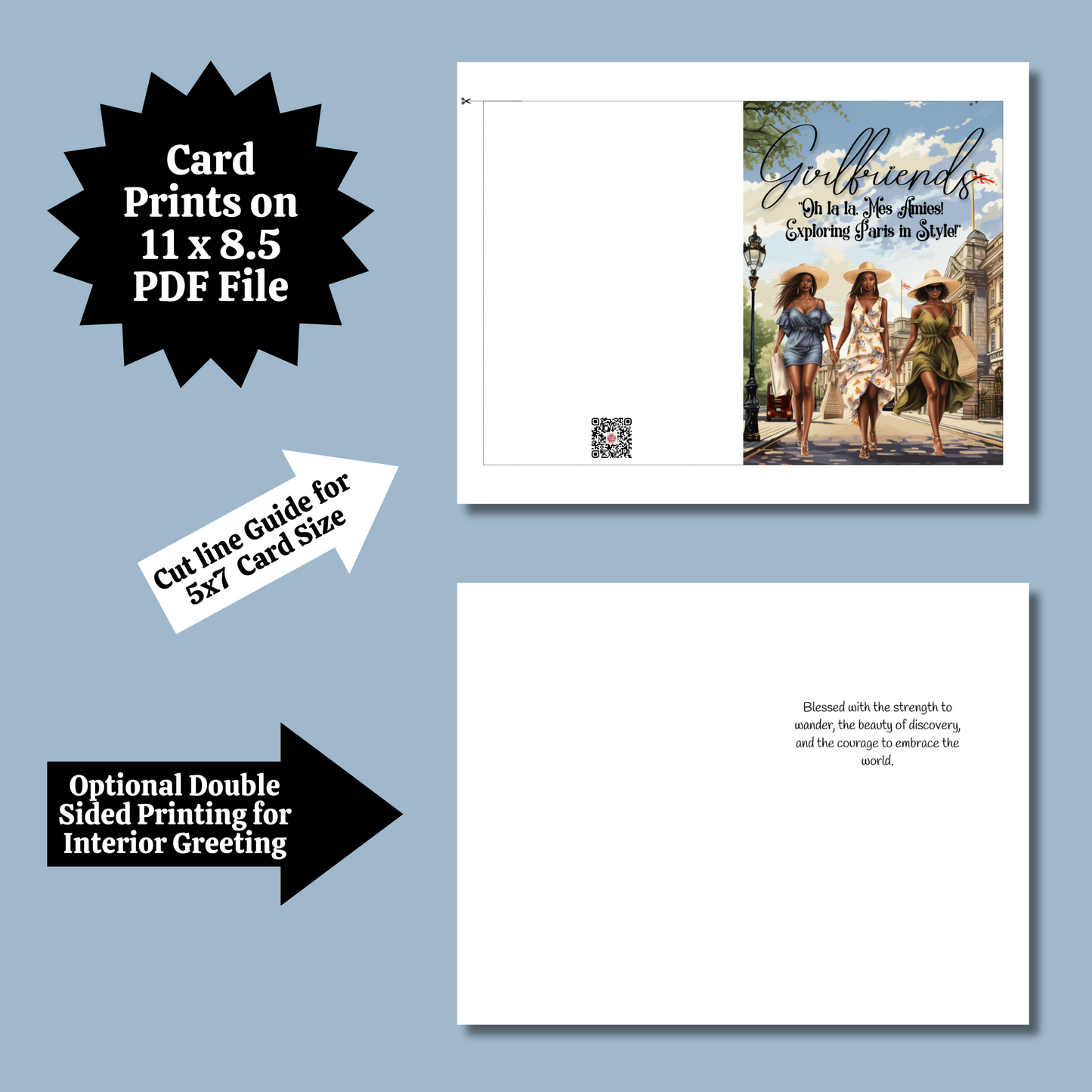 Girlfriends in Paris | Affirmation Greeting Card | Printable | Interior Quote | Greeting Card Digital Self Printing / Text and Email Share