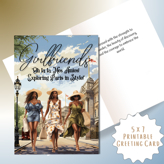 Girlfriends in Paris | Affirmation Greeting Card | Printable | Interior Quote | Greeting Card Digital Self Printing / Text and Email Share
