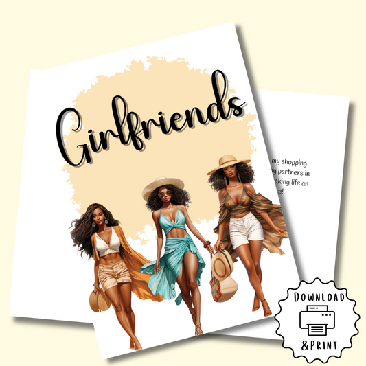Girlfriends Affirmation Greeting Card | Black Girl | Printable Card | Interior Msg | Digital Greeting Card | Self-Print / Text / Email Share