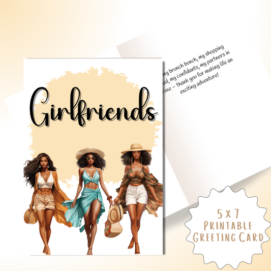 Girlfriends Affirmation Greeting Card | Black Girl | Printable Card | Interior Msg | Digital Greeting Card | Self-Print / Text / Email Share