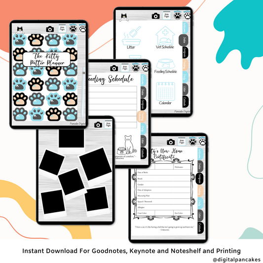 Kitty Patter Digital Planner, Digital Guide, Pet Care, Goodnotes, Noteshelf. Hyper-linked Kitty Cat Companion Digital Health Log Planner *Blue Edition*