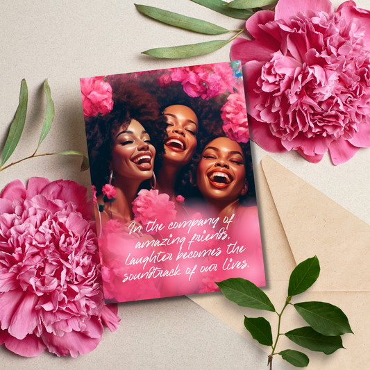 Celebrate Music, Sing, Laughter & Friendship | Black Girl | Printable Card | Interior Msg | Digital Greeting Card | Self-Print / Text / Email Share