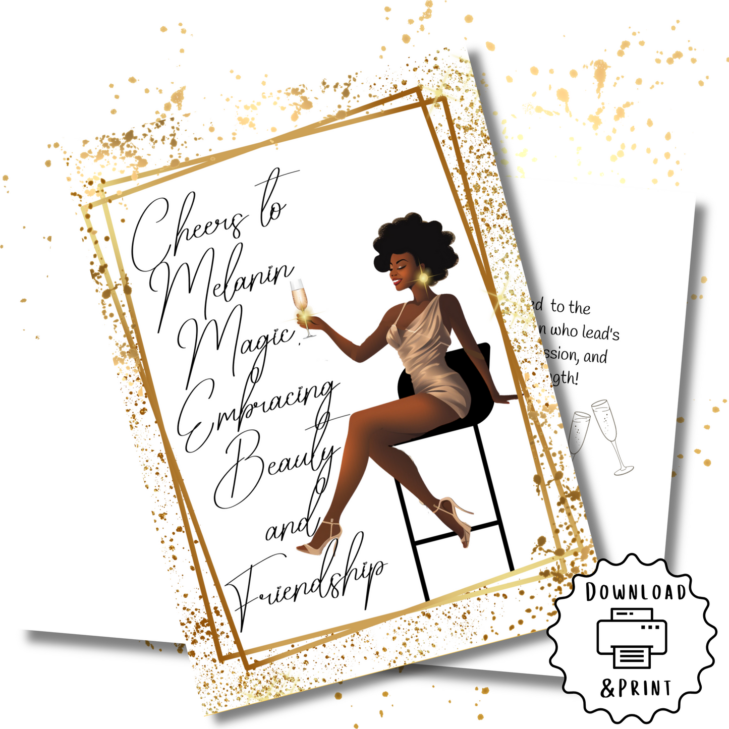Cheers to You Affirmation Greeting Card | Black Girl | Printable Card | Interior Msg | Digital Card | Self-Print / Text / Email Share