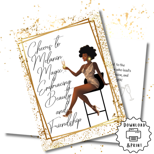 Cheers to You Affirmation Greeting Card | Black Girl | Printable Card | Interior Msg | Digital Card | Self-Print / Text / Email Share