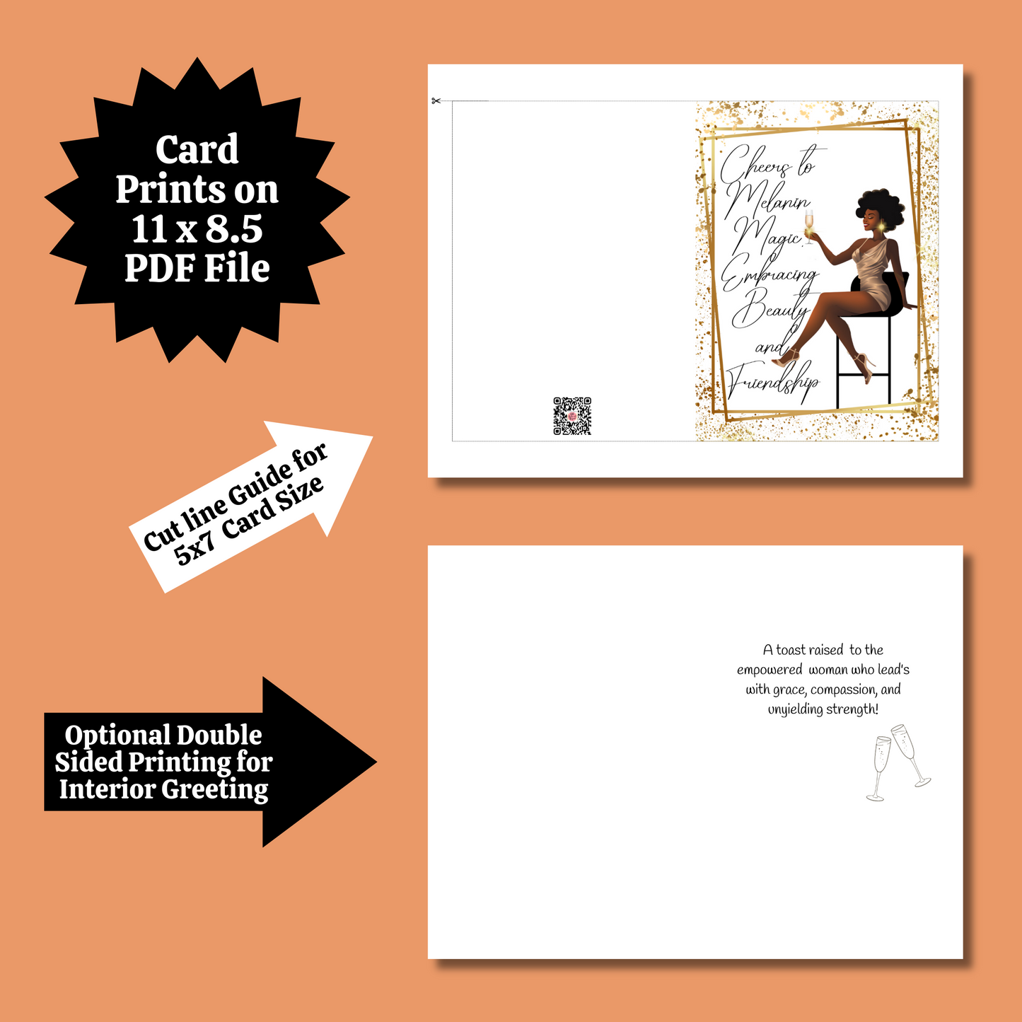 Cheers to You Affirmation Greeting Card | Black Girl | Printable Card | Interior Msg | Digital Card | Self-Print / Text / Email Share