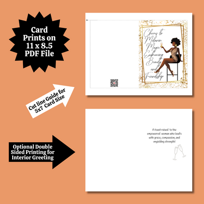 Cheers to You Affirmation Greeting Card | Black Girl | Printable Card | Interior Msg | Digital Card | Self-Print / Text / Email Share