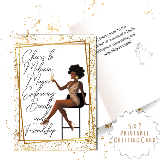 Cheers to You Affirmation Greeting Card | Black Girl | Printable Card | Interior Msg | Digital Card | Self-Print / Text / Email Share