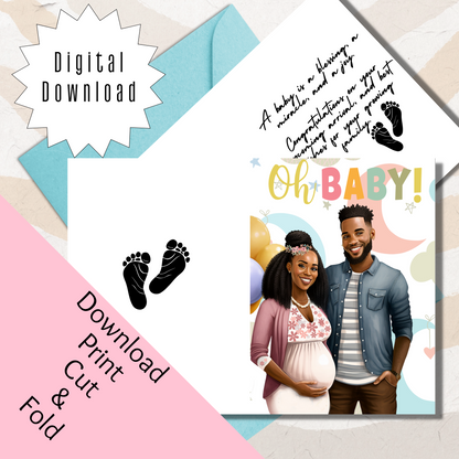 Baby Shower| Oh Baby | Black Baby Celebration | Printable | Interior Quote | Greeting Card Digital Self Printing / Text / Email Share