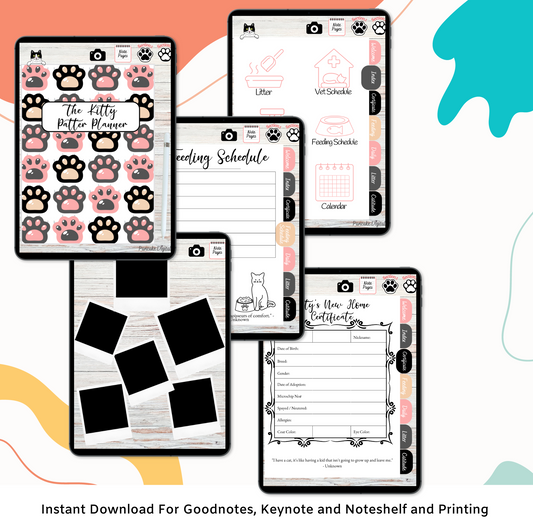 Kitty Patter Digital Planner, Digital Guide, Pet Care, Goodnotes, Noteshelf. Hyper-linked Kitty Cat Companion Digital Health Log Planner *Pink Edition*