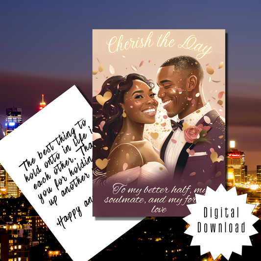 Cherish the Day | Black Love | Wedding Greeting | Printable | Interior Quote | Greeting Card Digital Self Printing / Text / Email Share