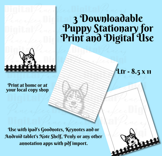 HUSKY DOG PRINTABLE Stationery, 1 set of Digital/ Printable Designs. 1 Size 8.5x11 pdf format for Download |  Lined and Unlined
