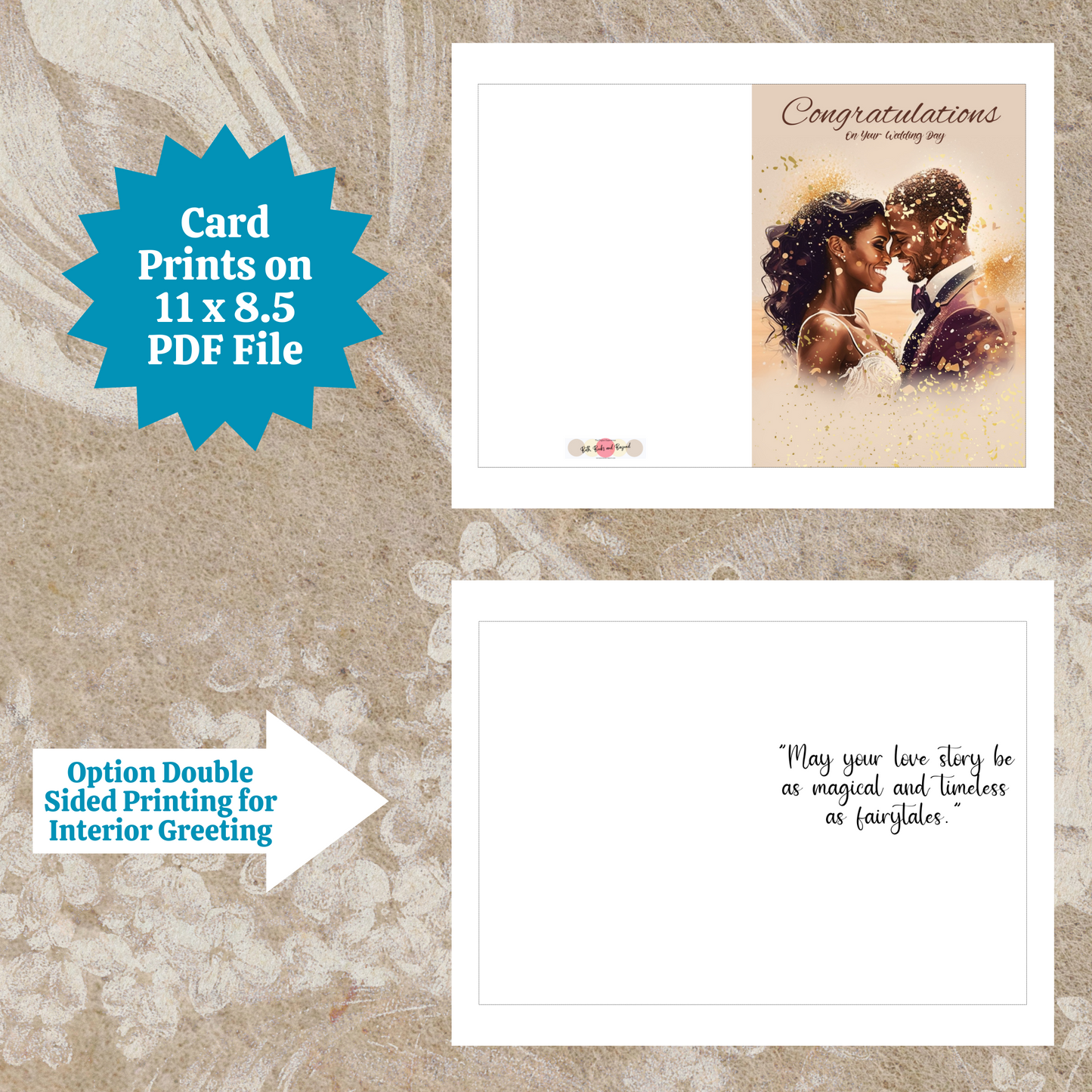 On Your Wedding Day| African American | Black Love | Wedding Greeting Card | Printable | Interior Quote | Digital | Self Printing / Text / Email Share