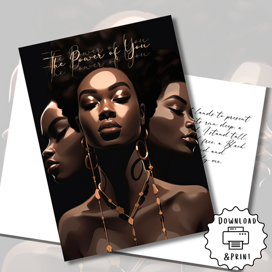 Power of You Affirmation Card | Black Girl | Printable Card | Interior Msg | Digital Greeting Card | Self-Print / Text / Email Share