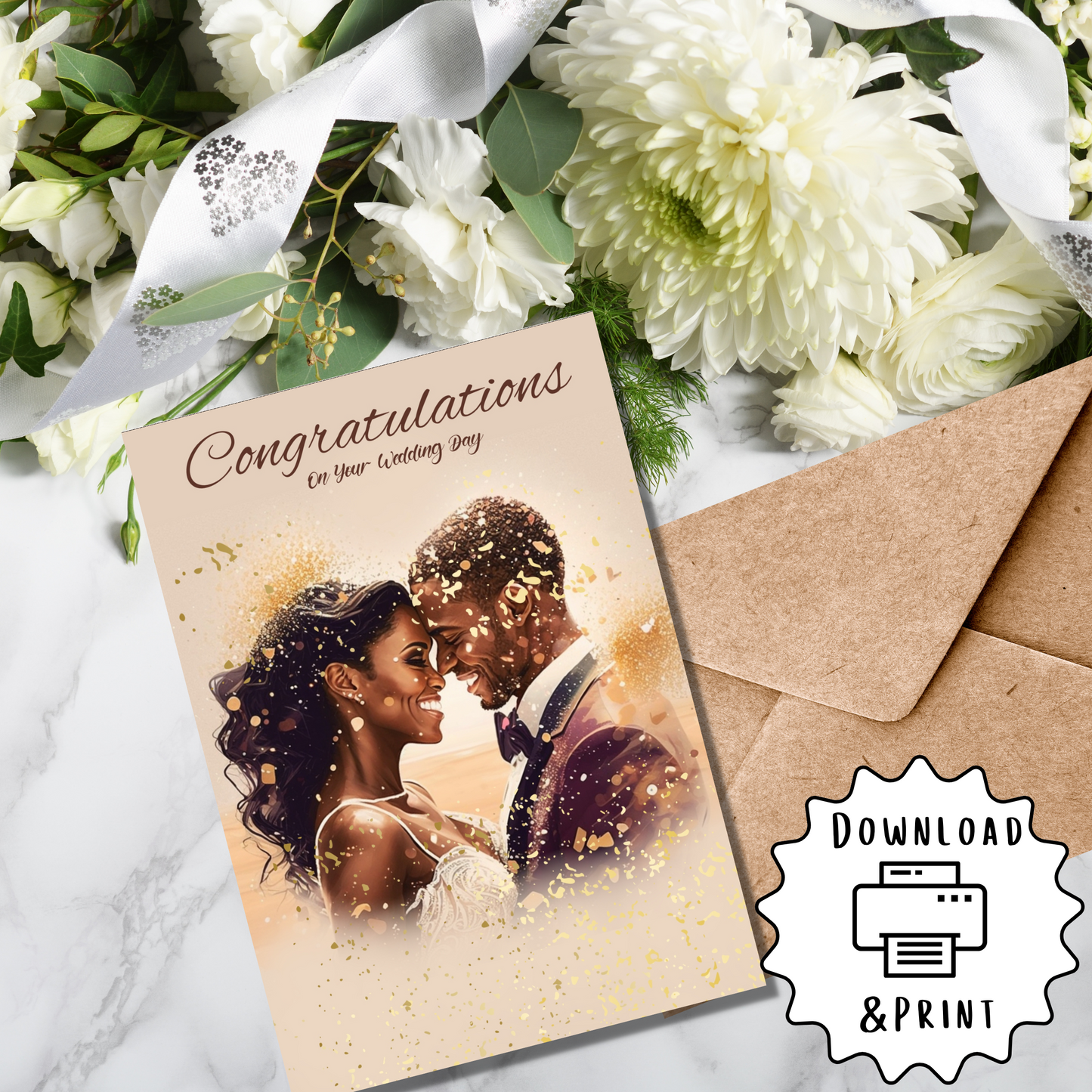 On Your Wedding Day| African American | Black Love | Wedding Greeting Card | Printable | Interior Quote | Digital | Self Printing / Text / Email Share