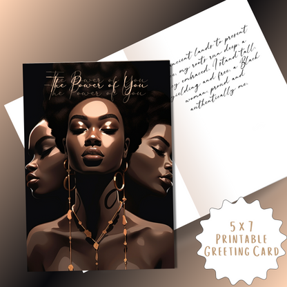 Power of You Affirmation Card | Black Girl | Printable Card | Interior Msg | Digital Greeting Card | Self-Print / Text / Email Share
