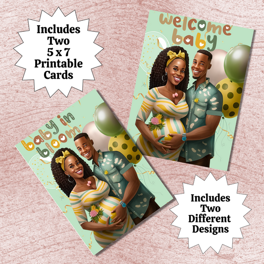 Baby in Bloom | African-American Baby Shower | Black Baby Celebration | Printable | Interior Msg | Greeting Card Digital Self Printing / Text / Email Share
