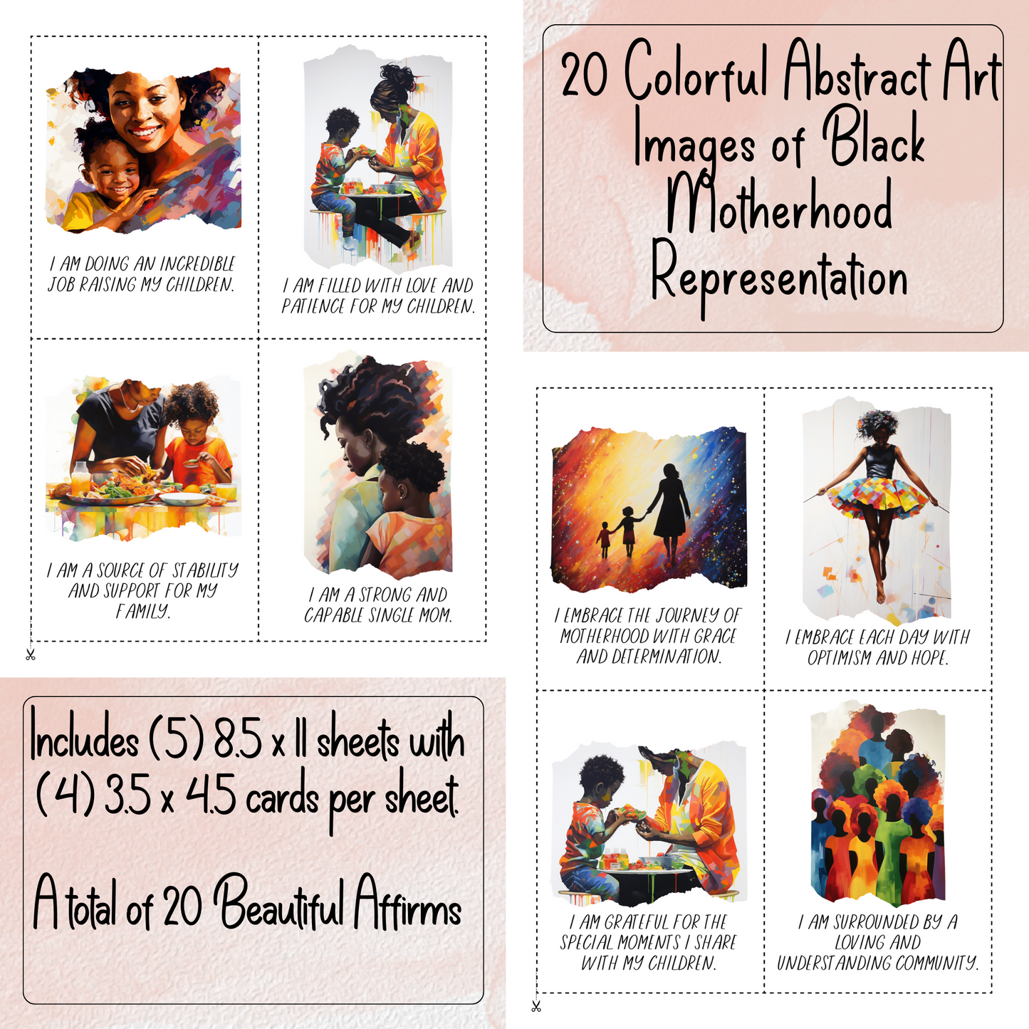 Affirmation Cards | For Black Single Moms (Set #1) | 20 Printable Positive Quotes | Black Girl Inspiration | Manifestation Card | Digital Download