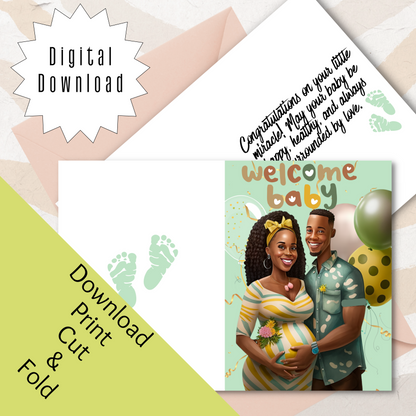 Baby in Bloom | African-American Baby Shower | Black Baby Celebration | Printable | Interior Msg | Greeting Card Digital Self Printing / Text / Email Share