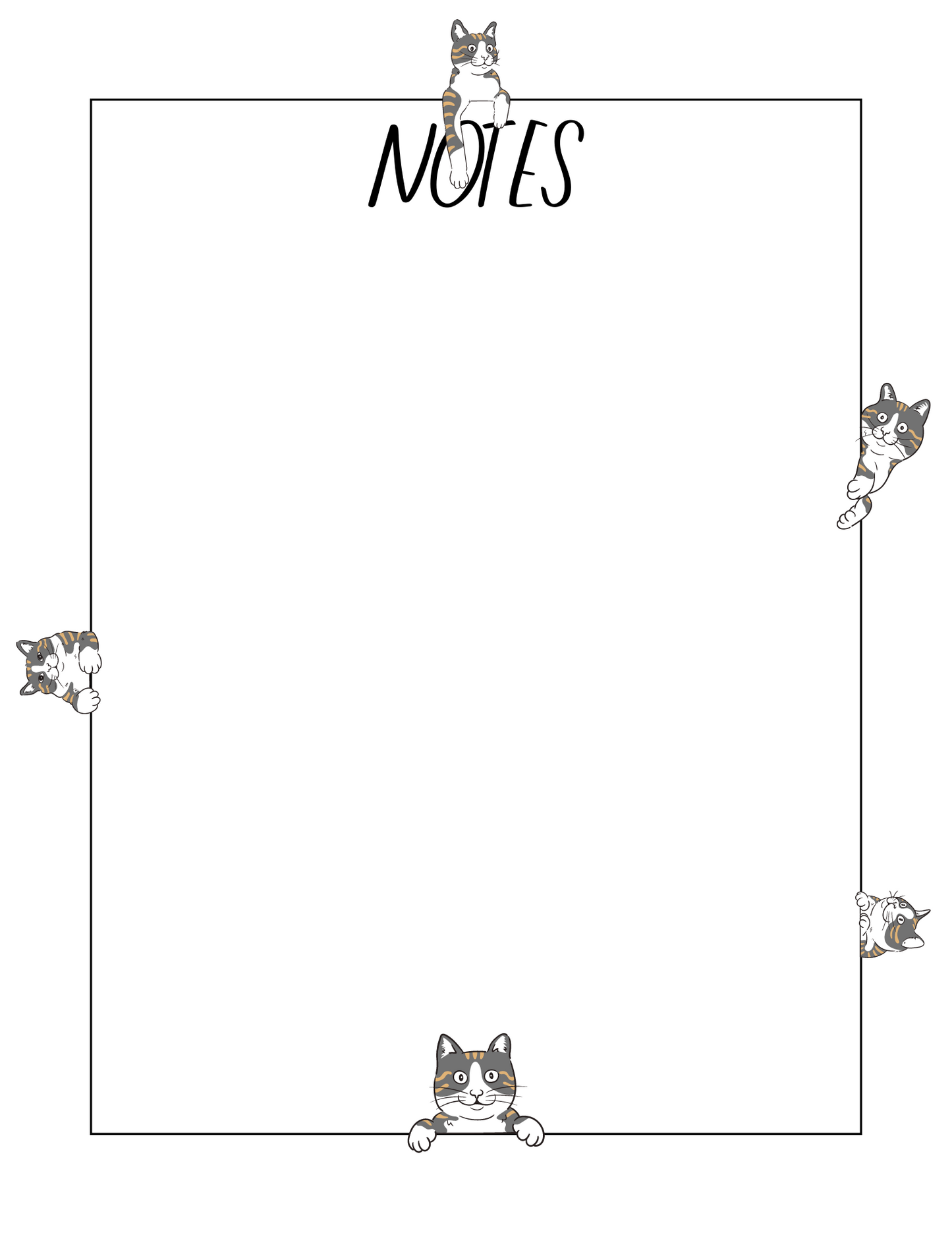GRAY AND WHITE TABBY CAT PEEK-A-BOO PRINTABLE Stationery, 1 set of Digital/ Printable Designs. 1 Size 8.5x11 pdf format for Download |  Lined and Unlined