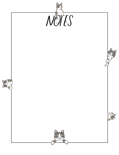 GRAY AND WHITE TABBY CAT PEEK-A-BOO PRINTABLE Stationery, 1 set of Digital/ Printable Designs. 1 Size 8.5x11 pdf format for Download |  Lined and Unlined