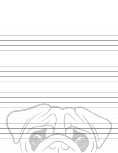 Pug puppy Dog Printable Stationery, 1 set of Digital/ Printable Designs. 1 Size 8.5x11 pdf format for Download |  Lined and Unlined